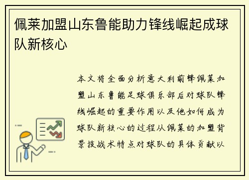 佩莱加盟山东鲁能助力锋线崛起成球队新核心